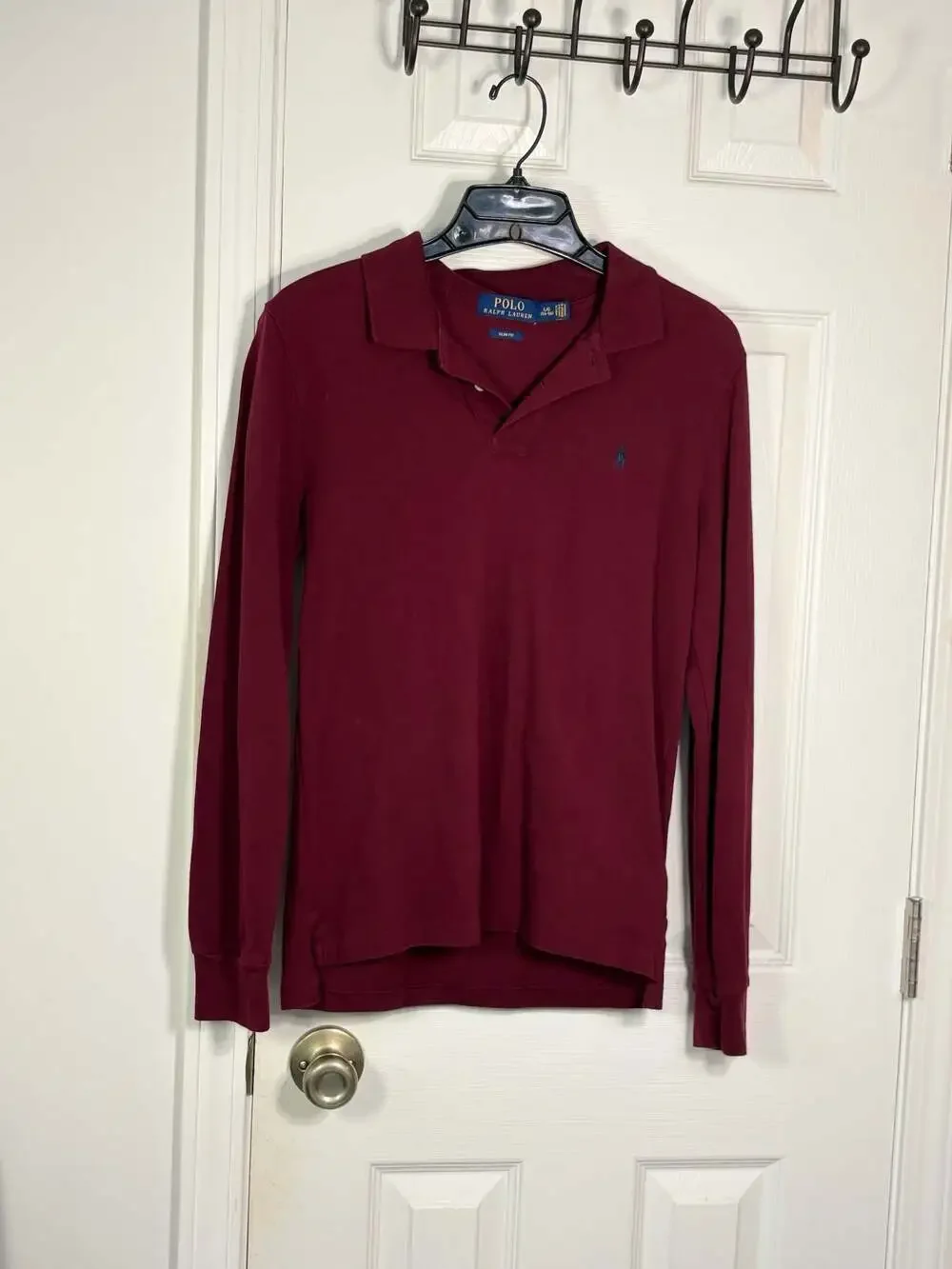 Polo Ralph Lauren Men's Long-Sleeve Slim Fit Mesh Polo Shirt in Burgundy